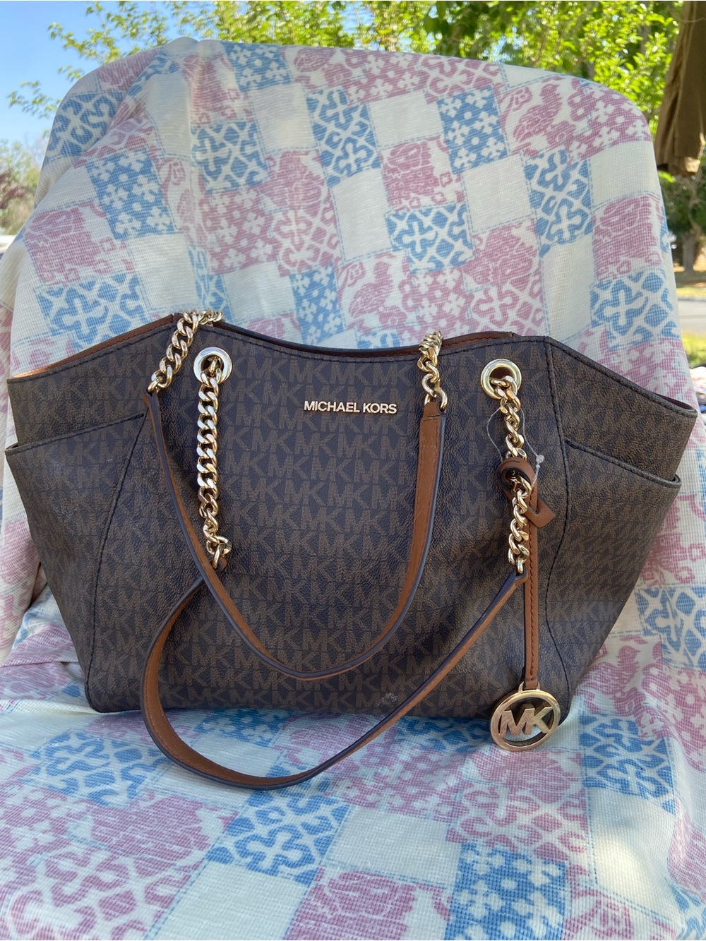 Michael Kors Brown MK Logo Chain-Strap Tote